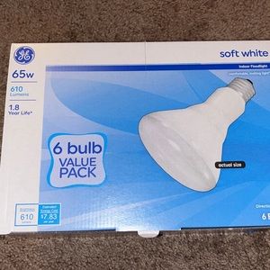 GE 65w 6pk R30 Incandescent Light Bulb White